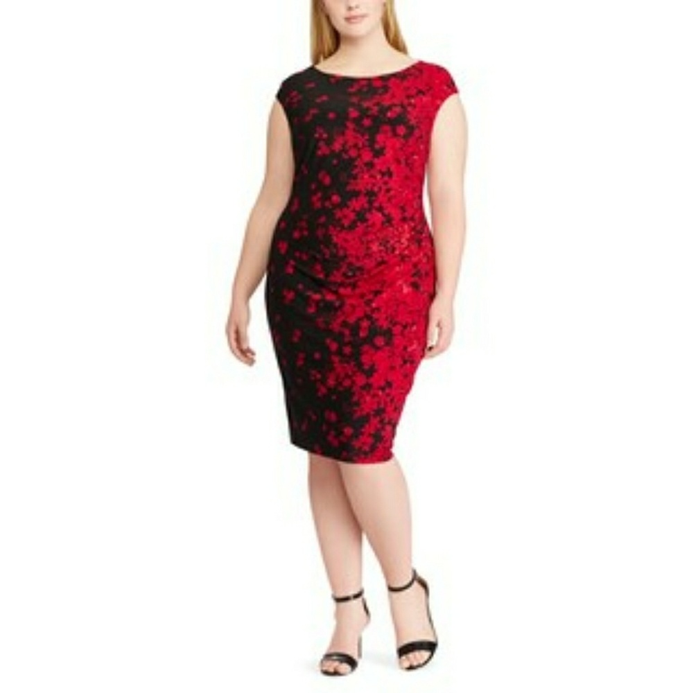 Chaps plus size wine colored floral dress, size 16